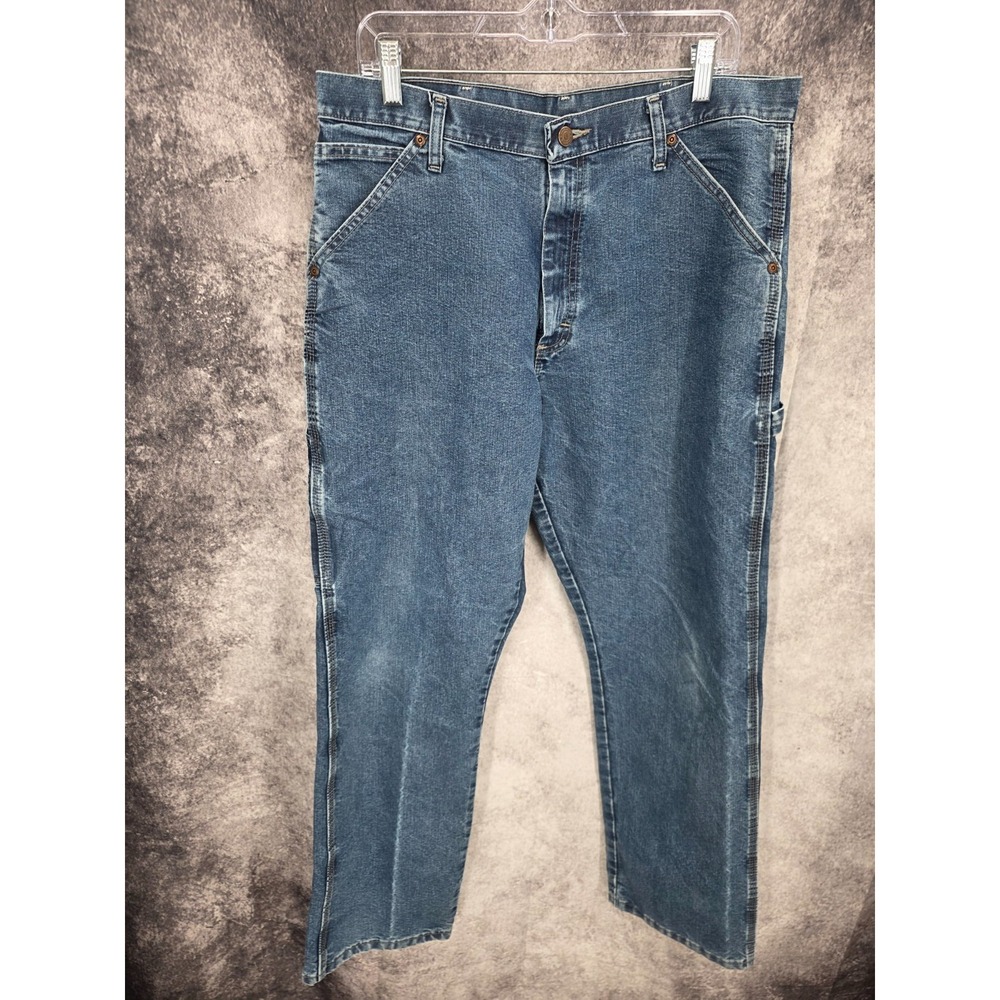 Wrangler Jeans Mens 34 X 32 Blue Carpenter Straight Medium Wash Workwear 94LSWDV
